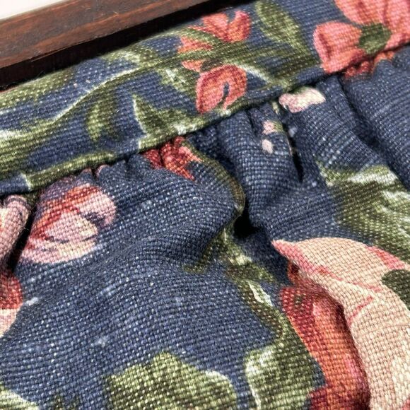 Vintage Carpetbags Of America Blue Multicolor Floral Bag With Wooden Handles - Picture 9 of 16